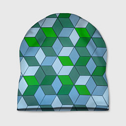 Шапка Зелёные и серые абстрактные кубы с оптической иллю