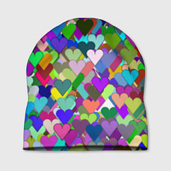 Шапка Орнамент из разноцветных сердечек - валентинка