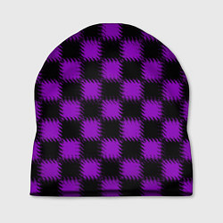 Шапка Фиолетовый черный узор Шахматка, цвет: 3D-принт