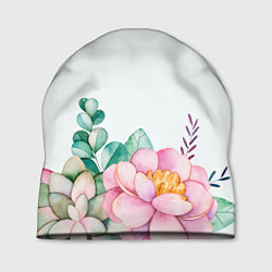 Шапка Цветы нарисованные акварелью - снизу, цвет: 3D-принт