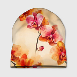 Шапка Акварельные цветы - персиковый паттерн, цвет: 3D-принт