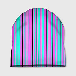 Шапка Розово-голубой неновый полосатый узор, цвет: 3D-принт