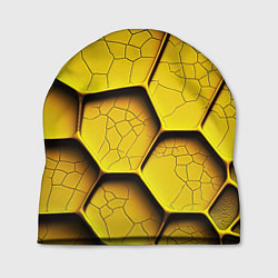 Шапка Желтые шестиугольники с трещинами - объемная текст