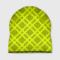 Шапка Черный геометрический орнамент на желтом фоне, цвет: 3D-принт