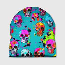 Шапка Паттерн из ярких черепов - поп-арт - мода, цвет: 3D-принт