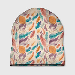 Шапка Разноцветные перья узор, цвет: 3D-принт