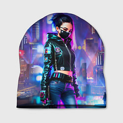 Шапка Девчонка в маске в мегаполисе - киберпанк, цвет: 3D-принт