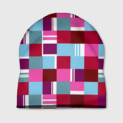 Шапка Ретро квадраты вишнёвые, цвет: 3D-принт
