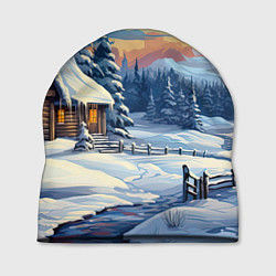 Шапка Зимний новогодний пейзаж, цвет: 3D-принт