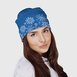 Шапка Текстура снежинок на синем фоне, цвет: 3D-принт — фото 2