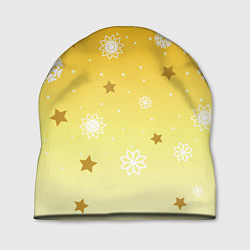 Шапка Снежинки и звезды на желтом