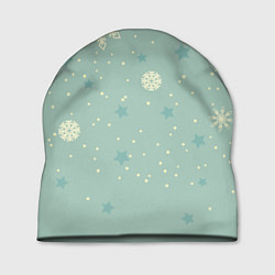 Шапка Снежинки и звезды на матно зеленем, цвет: 3D-принт