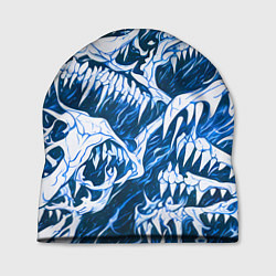 Шапка Белые клыки на синем фоне, цвет: 3D-принт
