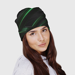 Шапка Зеленые яркие полосы черная абстракция, цвет: 3D-принт — фото 2