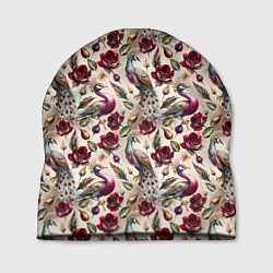 Шапка Цветочный паттерн с павлинами, цвет: 3D-принт