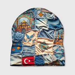 Шапка Джинсы в Турции - пэчворк, цвет: 3D-принт