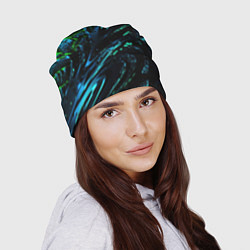 Шапка Яркая зеленая краска на темной абстракции, цвет: 3D-принт — фото 2