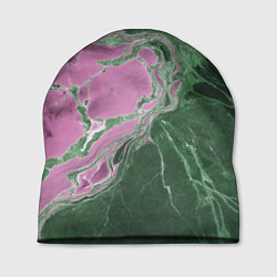 Шапка Мрамор темно-зеленый с розовым, цвет: 3D-принт