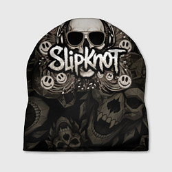 Шапка Slipknot на фоне черепа в очках и наушниках