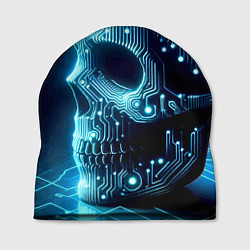 Шапка Cyber neon skull - ai art с дорожками на плате