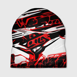 Шапка Красно-чёрная агрессивная абстракция на белом фоне, цвет: 3D-принт