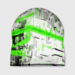 Шапка Бело-зелёная абстракция на чёрном фоне, цвет: 3D-принт