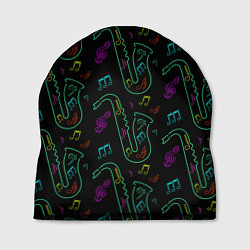 Шапка Неоновый саксофон и музыкальные ноты, цвет: 3D-принт