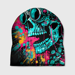 Шапка Cyber skull sketch - color blots, цвет: 3D-принт