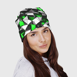 Шапка Зелёно-белые рельефные треугольники на чёрном фоне, цвет: 3D-принт — фото 2