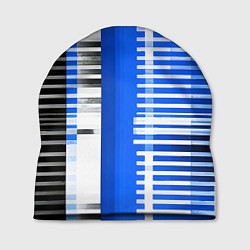 Шапка White stripes on a black and blue background, цвет: 3D-принт