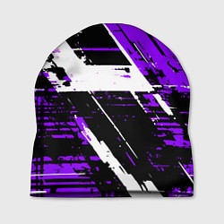 Шапка Diagonal black and white stripes on a purple backg