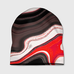 Шапка Волнистые горизонтальные чёрно-красные полосы на б, цвет: 3D-принт