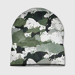 Шапка Зеленый фактурный камуфляж, цвет: 3D-принт
