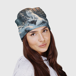 Шапка Белый лисенок в зимнем лесу, цвет: 3D-принт — фото 2