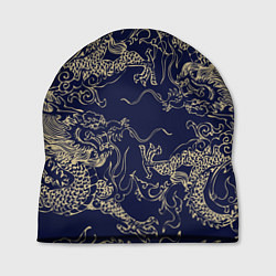 Шапка Золотые драконы на синем, цвет: 3D-принт