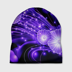 Шапка Силуэты цветов на темном фоне - фиолетовое свечени, цвет: 3D-принт