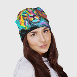 Шапка Абстрактная морда льва - яркие психоделические цве, цвет: 3D-принт — фото 2