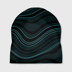 Шапка Тёмный синий волнистые полосы, цвет: 3D-принт
