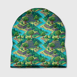 Шапка Блочный пиксельный пейзаж, цвет: 3D-принт