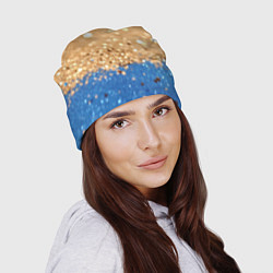 Шапка Золотистые блестки и синий низ, цвет: 3D-принт — фото 2