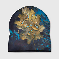 Шапка Осенний лист с каплями акварельный - крупный арт, цвет: 3D-принт