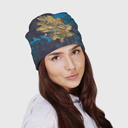 Шапка Осенний лист с каплями акварельный - крупный арт, цвет: 3D-принт — фото 2