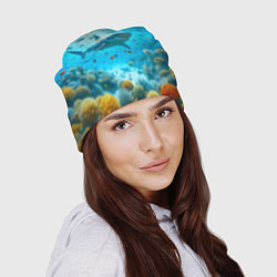 Шапка Белая акула в коралловом рифе, цвет: 3D-принт — фото 2