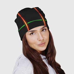 Шапка Color black green orange lines, цвет: 3D-принт — фото 2