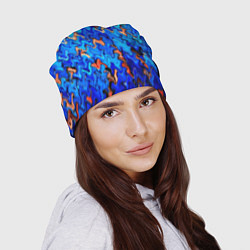 Шапка Сине-голубой стекающая абстракция, цвет: 3D-принт — фото 2