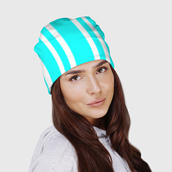 Шапка Color blue white stripes, цвет: 3D-принт — фото 2