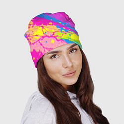 Шапка Яркая абстракция из розовых и голубых красок, цвет: 3D-принт — фото 2
