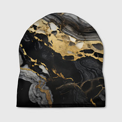 Шапка Черный серый золотой мрамор, цвет: 3D-принт