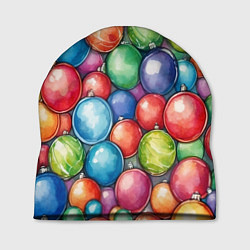 Шапка Россыпь новогодних шаров, цвет: 3D-принт