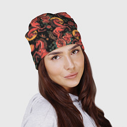 Шапка Красная лошадь с розами, цвет: 3D-принт — фото 2